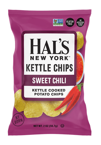 Hal's New York Kettle Cooked Gluten Free Potato Chips, Sweet Chili, 2 oz (Pack of 24) - Oasis Snacks