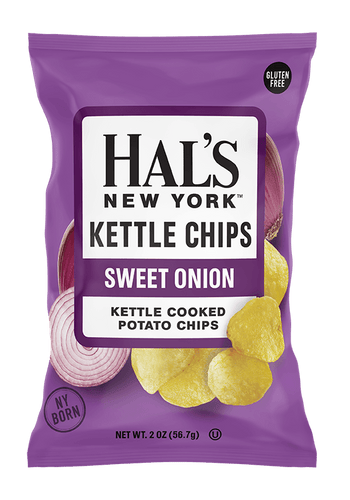 Hal's New York Kettle Cooked Gluten Free Potato Chips, Sweet Onion, 2 oz (Pack of 24) - Oasis Snacks