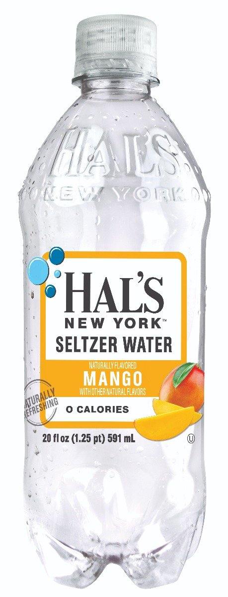 Hal's New York Seltzer Water 20oz, Mango (Pack of 24) - Oasis Snacks