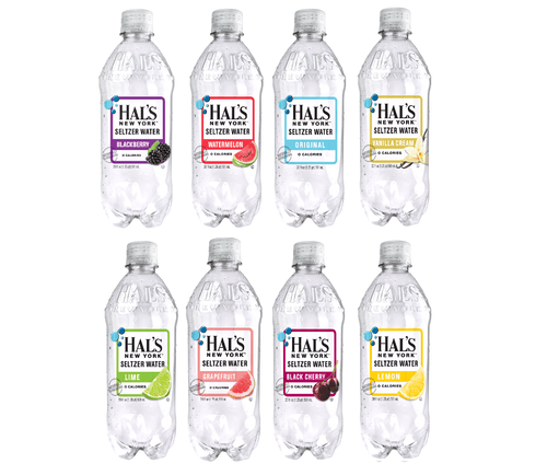 Hal's New York Seltzer Water 8 Flavor Variety Pack, 20 ounces (12 Pack) - Oasis Snacks