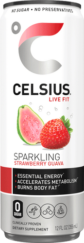 CELSIUS Sparkling Fitness Drink, Strawberry Guava, 12oz (Pack of 12) - Oasis Snacks