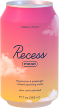 Load image into Gallery viewer, Recess Mood Magnesium Supplement Sparkling Water, Raspberry Lemon, 12oz (Pack of 12)
