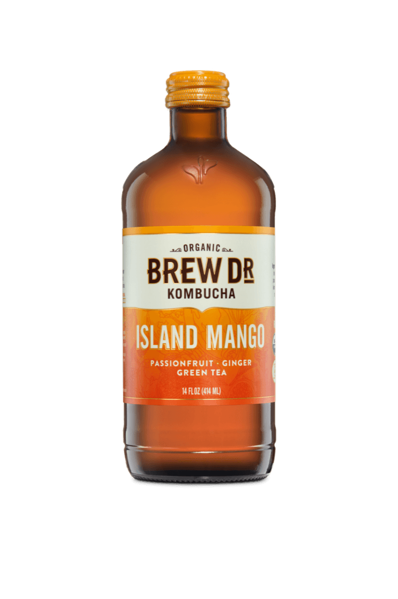 Brew Dr. Organic Kombucha Drink, Island Mango, 14 fl oz Glass Bottles (Pack of 12) - Oasis Snacks
