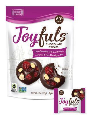 Joyfuls Dark Chocolate Treats with Cranberries, Almonds & Pink Salt, 4 oz Bags (Pack of 6) - Oasis Snacks