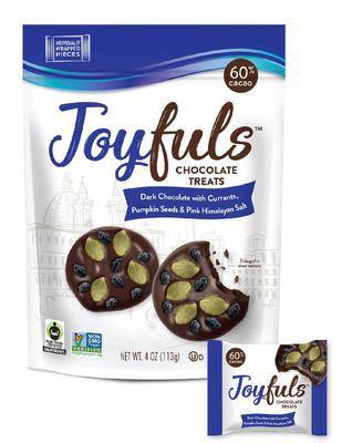 Joyfuls Dark Chocolate Treats with Currants, Pumpkin Seeds & Pink Salt, 4 oz Bags (Pack of 6) - Oasis Snacks