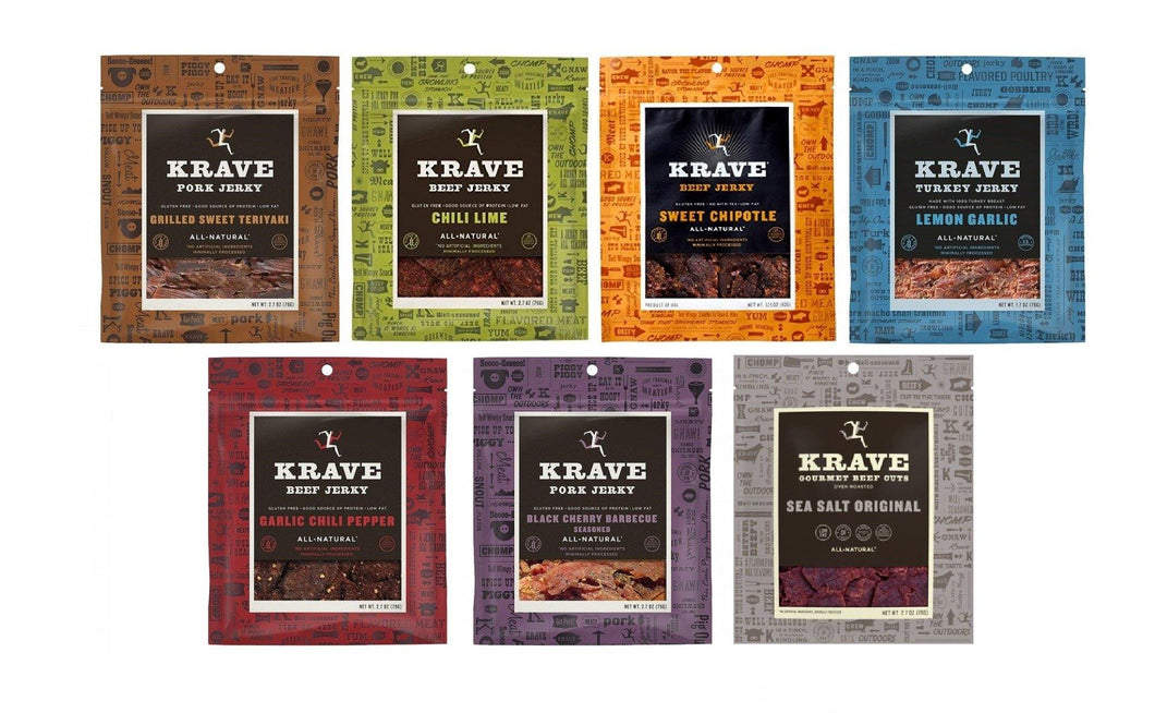 KRAVE All Natural Beef and Pork Jerky 7 Flavor Variety Pack 1-Ounce Bags (Pack of 14) - Oasis Snacks
