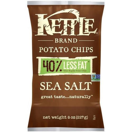 Kettle Brand Potato Chips, 40% Less Fat Sea Salt, 8 Ounce (Pack of 12) - Oasis Snacks