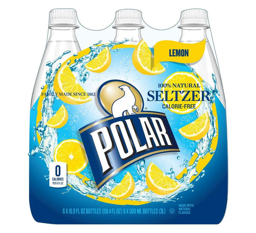 Polar Lemon Seltzer Water 500ml (16.9oz) Bottles ( Pack of 24) - Oasis Snacks