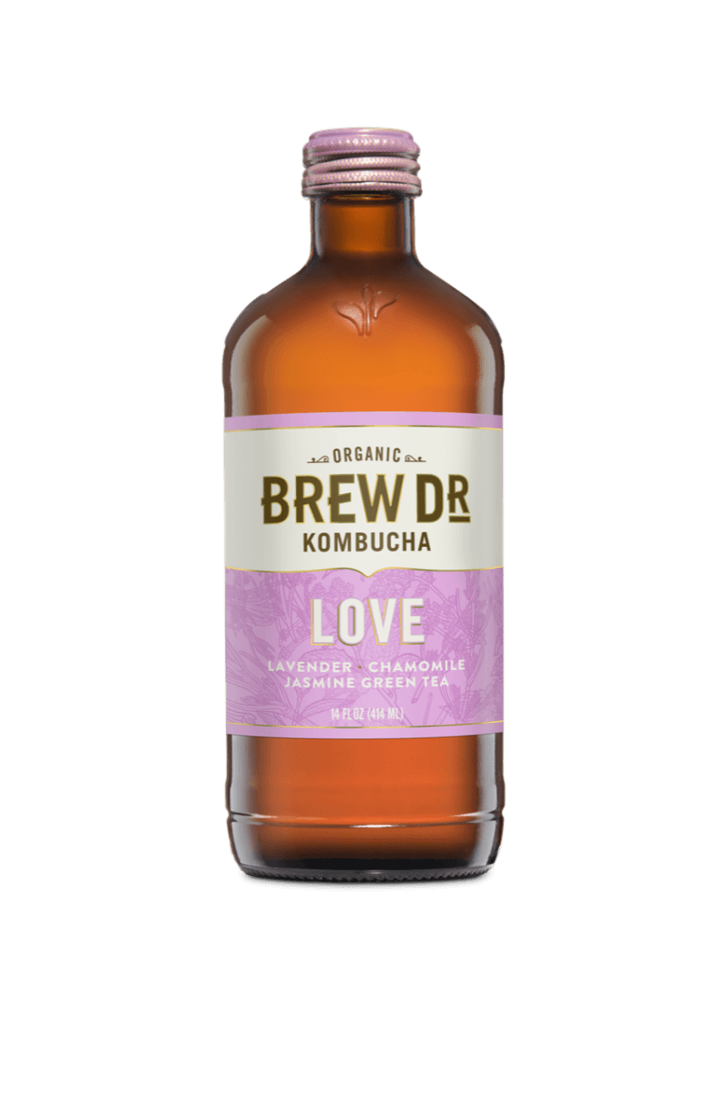 Brew Dr. Organic Kombucha Drink, Love, 14 fl oz Glass Bottles (Pack of 12) - Oasis Snacks