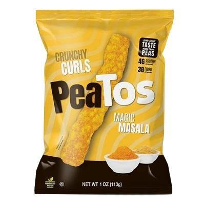 Peatos Crunchy Puffs Pea Plant Protein Snack, Masala, 1 Ounce (Pack of 12) - Oasis Snacks