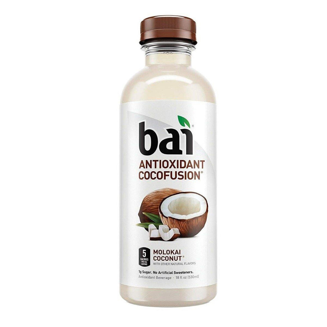 Bai Coconut Flavored Water, Molokai Coconut, Antioxidant Infused Drinks, 18 fl oz (Pack of 12) - Oasis Snacks