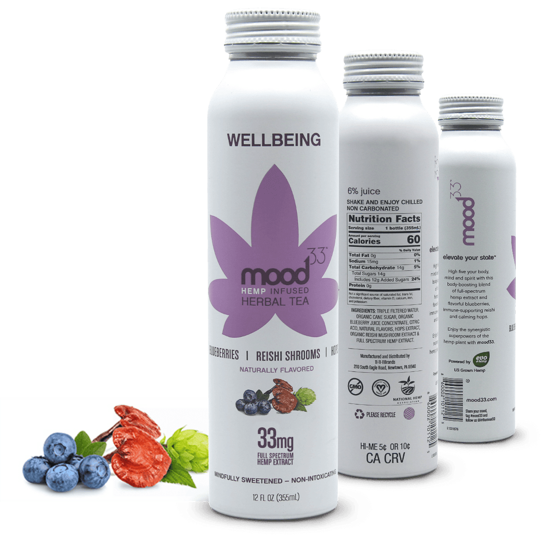 Mood33 Herbal Tea, Blueberries|Reishi Shrooms|Hops, 12oz (Pack of 12) - Oasis Snacks