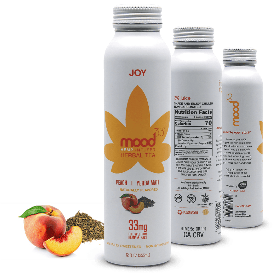 Mood33 Herbal Tea, Peach|Yerba Mate, 12 oz (Pack of 12) - Oasis Snacks