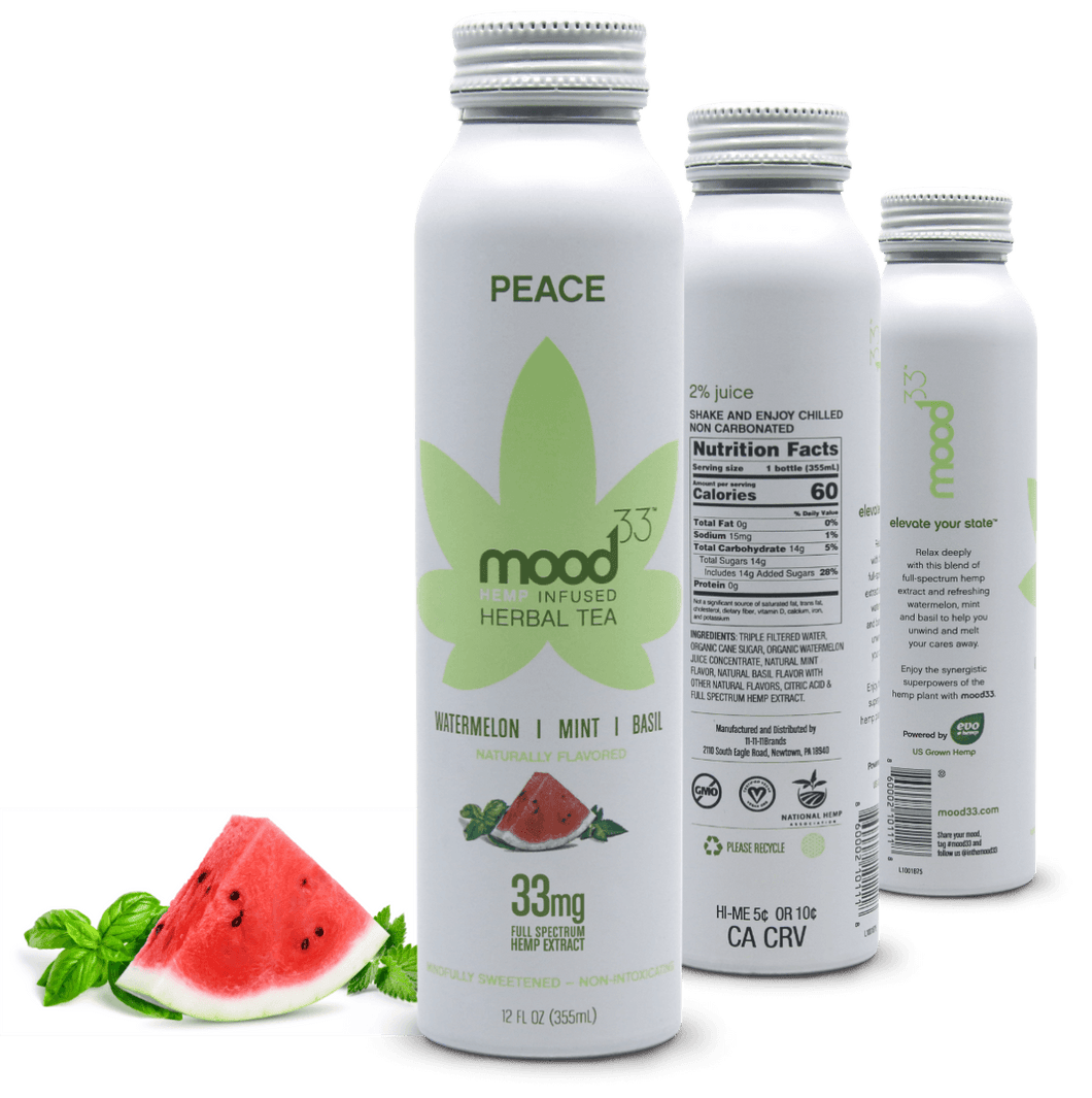 Mood33 Herbal Tea, Watermelon|Mint|Basil, 12oz (Pack of 12) - Oasis Snacks