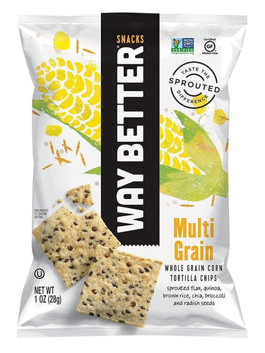 Way Better Snacks Sprouted Gluten Free Tortilla Chips, Sunny Multi Grain, 1 Ounce (Pack of 12) - Oasis Snacks