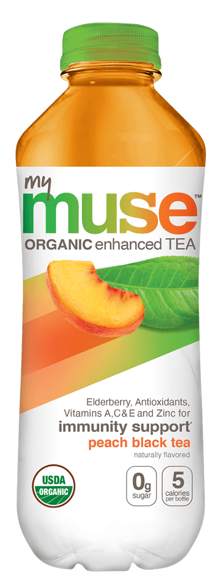 My Muse Organic Enhanced Tea, Peach Black Tea, 16.9oz (Pack of 12) - Oasis Snacks