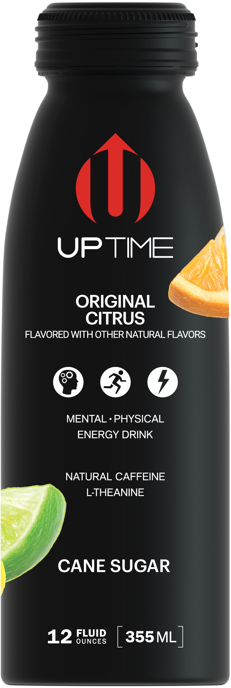 UPTIME Premium Energy Drink, Original Citrus - Cane Sugar, 12oz Bottles - Multi Pack