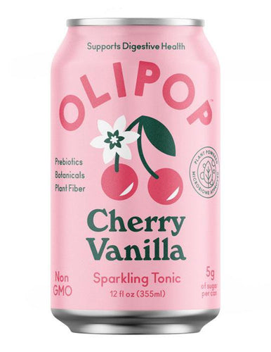 Olipop Sparkling Tonic Prebiotic Drink, Cherry Vanilla, 12oz (Pack of 12) - Oasis Snacks