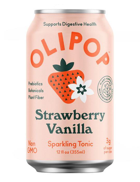 Olipop Sparkling Tonic Prebiotic Drink, Strawberry Vanilla, 12oz (Pack of 12) - Oasis Snacks