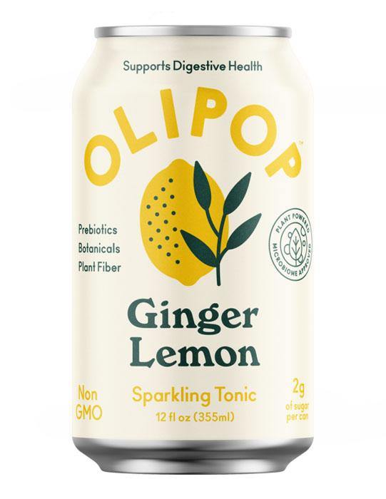 Olipop Sparkling Tonic Prebiotic Drink, Ginger Lemon, 12oz (Pack of 12) - Oasis Snacks