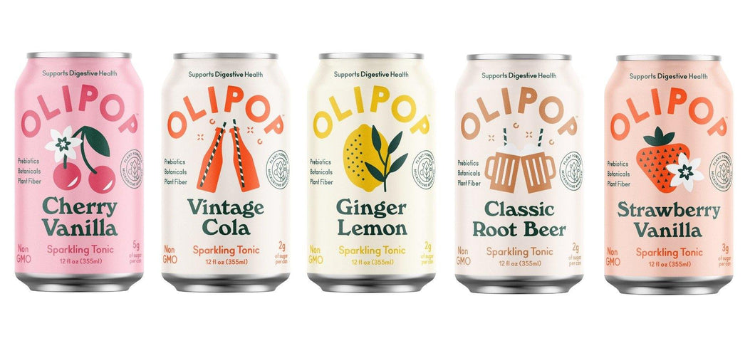 Olipop Sparkling Tonic Prebiotic Drink, 5 Flavor Variety, 12oz (Pack of 5) - Oasis Snacks