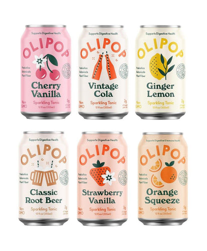 Olipop Sparkling Tonic Prebiotic Drink, 6 Flavor Variety, 12oz (Pack of 6) - Oasis Snacks