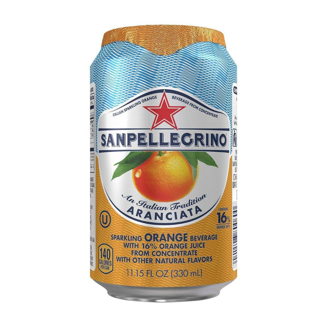 San Pellegrino Sparkling Fruit Beverages Aranciata/Orange, 11.15 fl oz Cans (Pack of 24) - Oasis Snacks