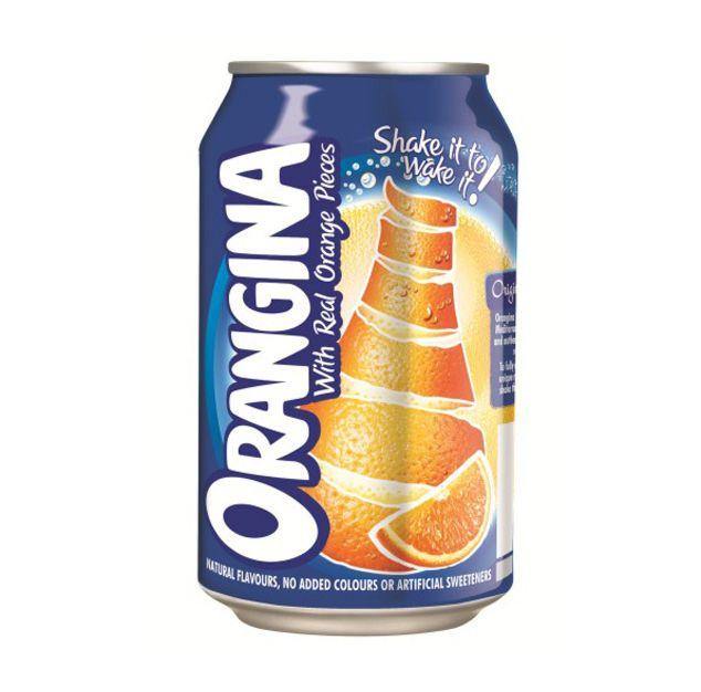 Orangina Sparkling Fruit Drink Made with Real Orange Pulp, 11.2oz Cans (Pack of 24) - Oasis Snacks