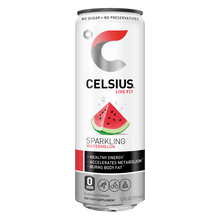 Load image into Gallery viewer, CELSIUS Sparkling WATERMELON Fitness Drink, ZERO Sugar, 12oz Slim Can (Pack of 12) - Oasis Snacks
