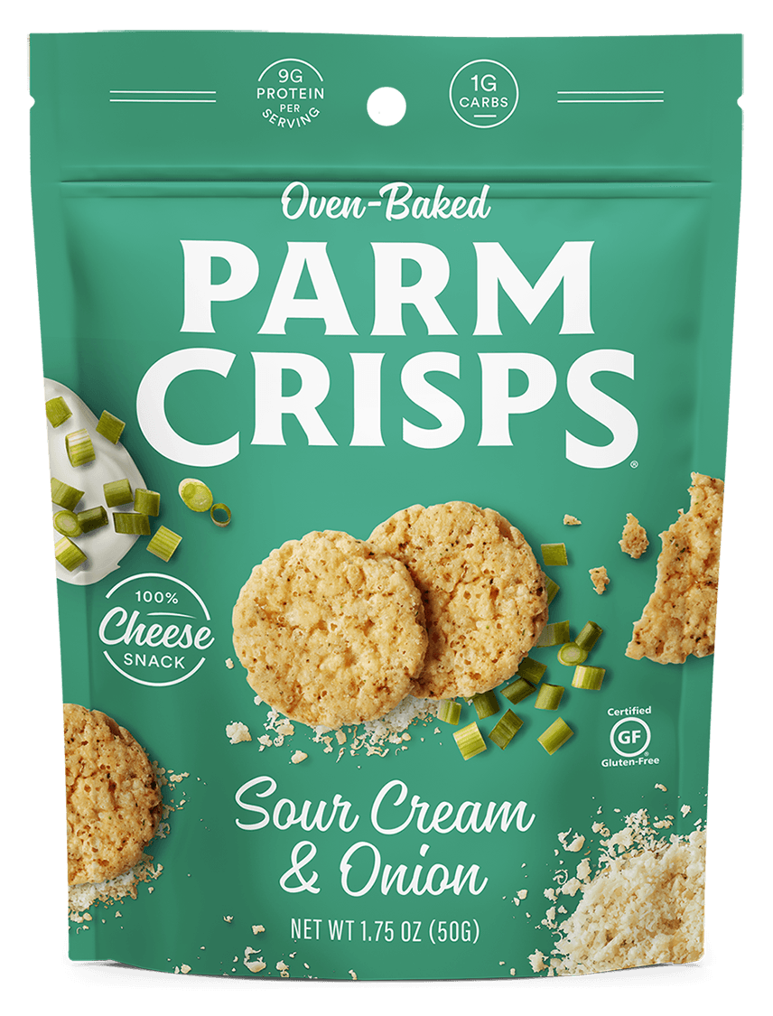 ParmCrisps, 100% Cheese Crisps, Keto Friendly, Gluten Free, Sour Cream & Onion 1.75 Ounce Bag, (Pack of 12) - Oasis Snacks