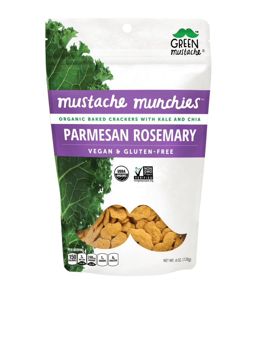 Mustache Munchies Organic Baked Crackers, Parmesan Rosemary, 4 Ounce (Pack of 8) - Oasis Snacks