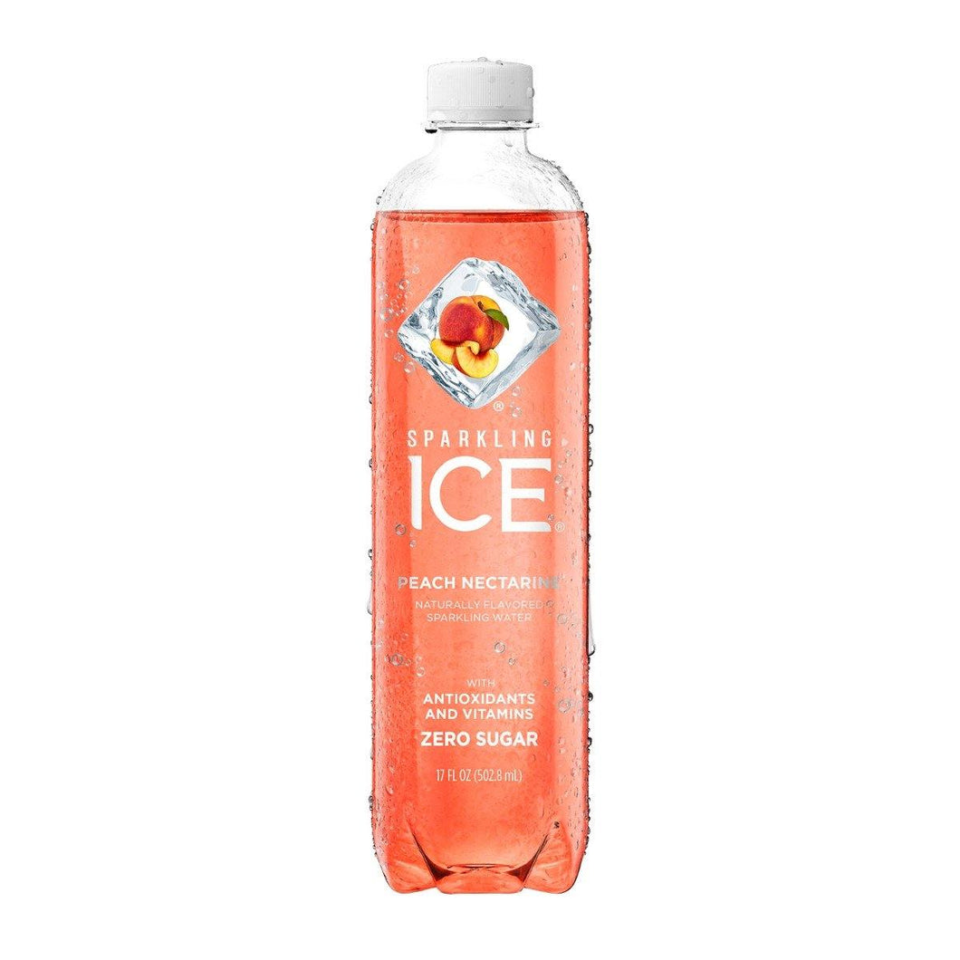 Sparkling Ice Naturally Flavored Sparkling Water, Peach Nectarine, 17 oz (Pack of 12) - Oasis Snacks