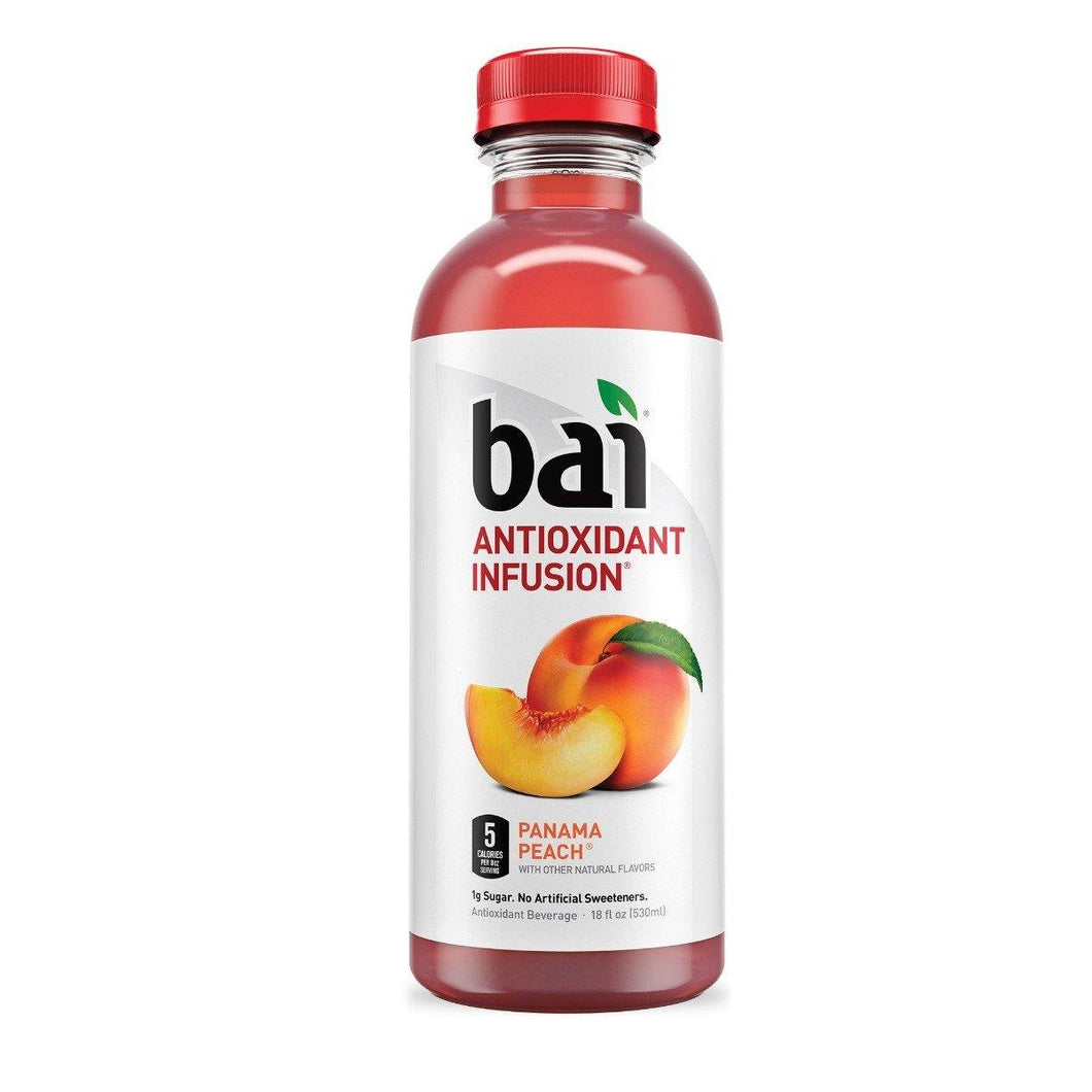 Bai Flavored Water, Panama Peach, Antioxidant Infused Drinks, 18 fl oz (Pack of 12) - Oasis Snacks
