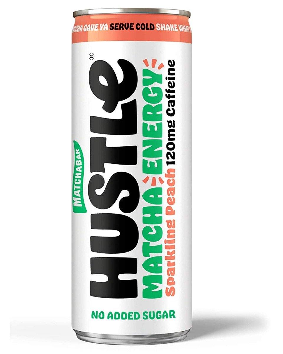 MatchaBar Hustle Sparkling Energy Drink, Peach, 12oz (Pack of 12) - Oasis Snacks