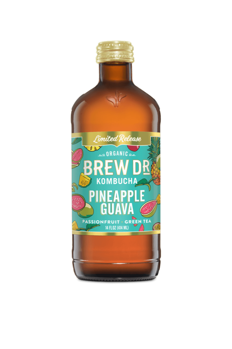 Brew Dr. Organic Kombucha Drink, Pineapple Guava, 14 fl oz Glass Bottles (Pack of 12) - Oasis Snacks
