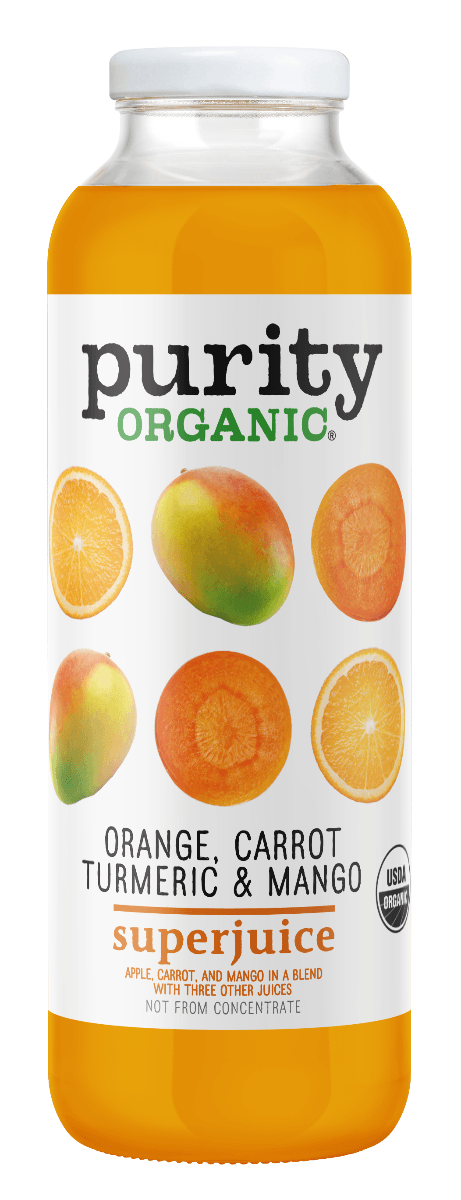 Purity Organic Superjuice, Orange Carrot Turmeric Mango, 16oz (Pack of 12) - Oasis Snacks