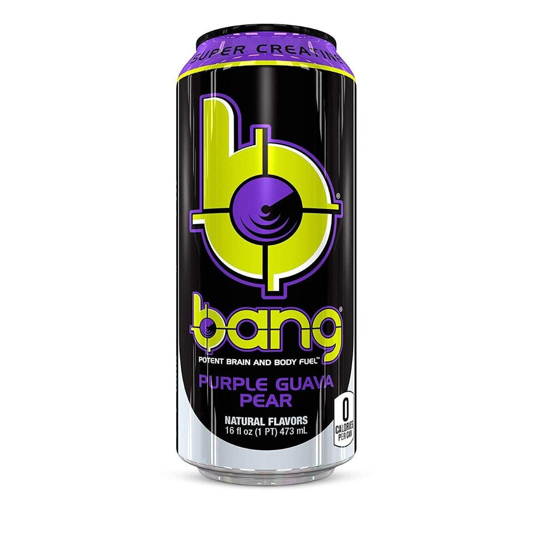 BANG Energy Drink, Purple Guava Pear, 16oz Cans (Pack of 12) - Oasis Snacks