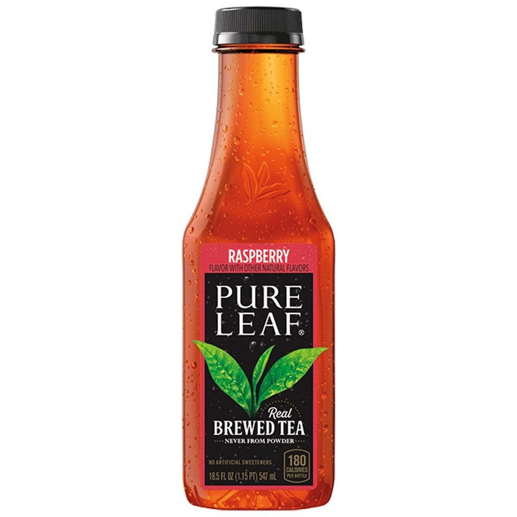 Pure Leaf Real Brewed Black Iced Tea, Raspberry, 18.5 Fl. Oz (Pack Of 12) - Oasis Snacks