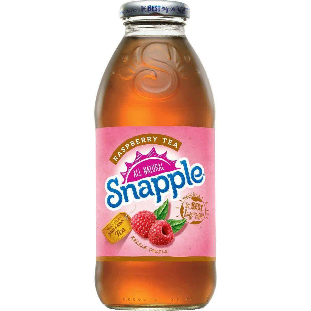 Snapple All Natural, Raspberry Tea, 16 fl oz Glass Bottles - Pack of 12 - Oasis Snacks