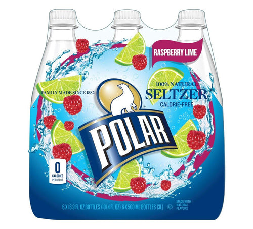 Polar Raspberry Lime Seltzer Water 500ml (16.9oz) Bottles ( Pack of 24) - Oasis Snacks