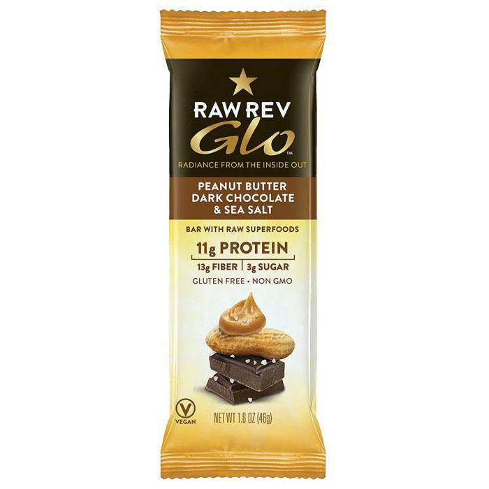 Raw Rev Glo Protein Bars, Peanut Butter Dark Chocolate & Sea Salt, 1.6oz (Pack of 12) - Oasis Snacks