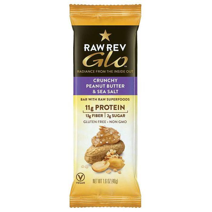 Raw Rev Glo Protein Bars, Crunchy Peanut Butter & Sea Salt, 1.6oz (Pack of 12) - Oasis Snacks