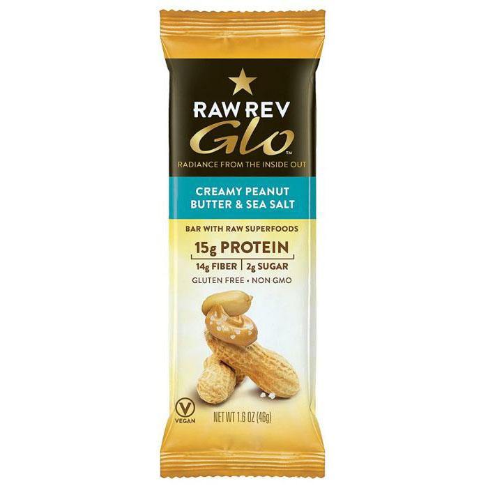 Raw Rev Glo Protein Bars, Creamy Peanut Butter & Sea Salt, 1.6oz (Pack of 12) - Oasis Snacks