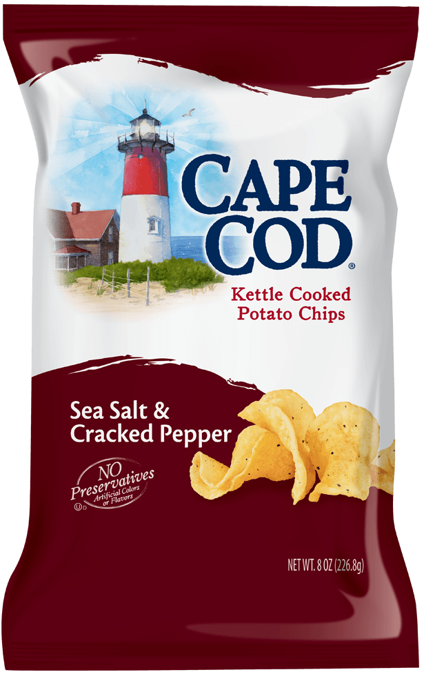 Cape Cod Chip, Sea Salt and Cracked Pepper, 8 Ounce (Pack of 12) - Oasis Snacks