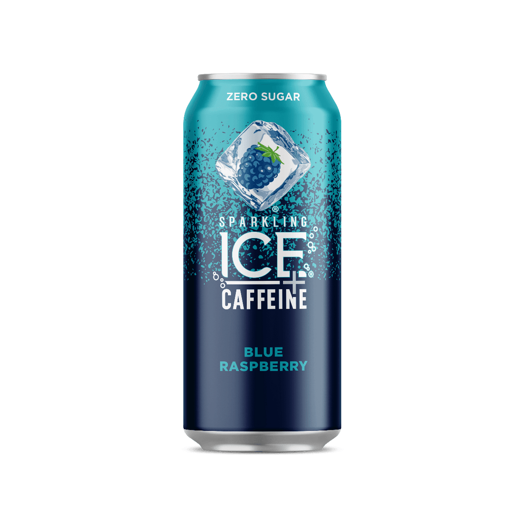 Sparkling ICE Naturally Flavored Sparkling Water + Caffeine, Blue Raspberry, 16oz Cans (Pack Of 12) - Oasis Snacks
