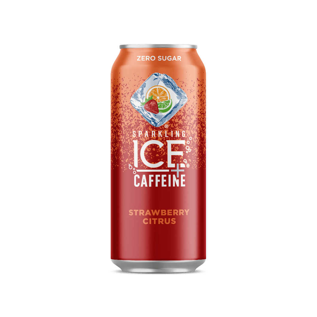 Sparkling ICE Naturally Flavored Sparkling Water + Caffeine, Strawberry Citrus, 16oz Cans (Pack Of 12) - Oasis Snacks