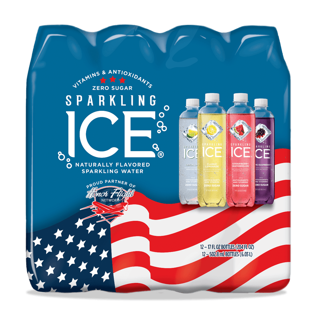 Sparkling Ice Naturally Flavored Sparkling Water, Blue 4 Flavor Variety, 17 oz (Pack of 12) - Oasis Snacks