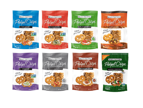 Snack Factory Deli Style Crunchy Pretzel Cracker Crisps, 8 Flavor Variety Pack, 7.2 Ounce Bags (Pack of 8) - Oasis Snacks