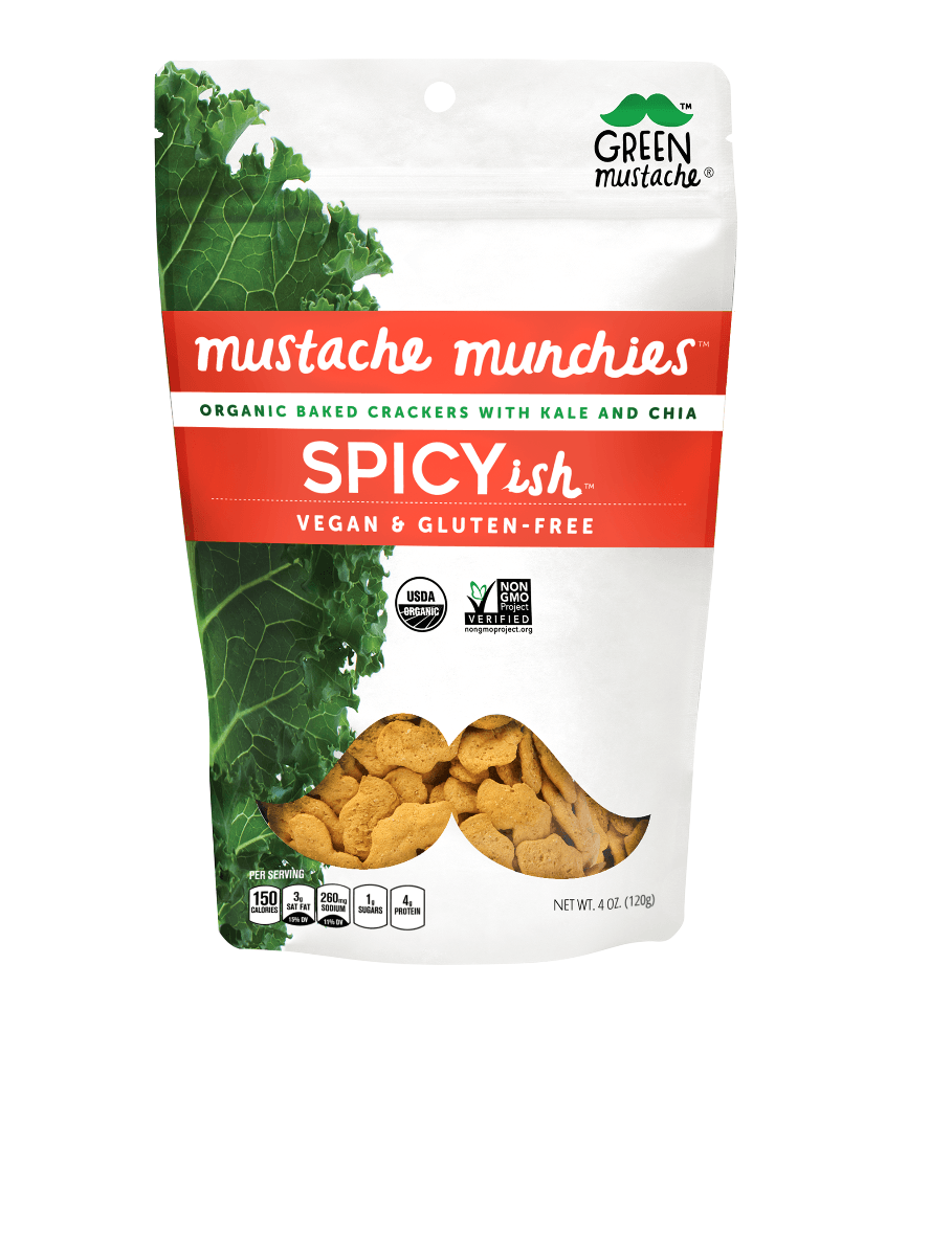 Mustache Munchies Organic Baked Crackers, Spicyish, 4 Ounce (Pack of 8) - Oasis Snacks