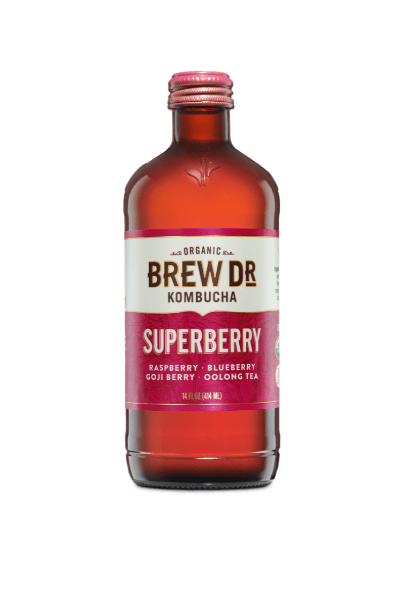 Brew Dr. Organic Kombucha Drink, Superberry, 14 fl oz Glass Bottles (P